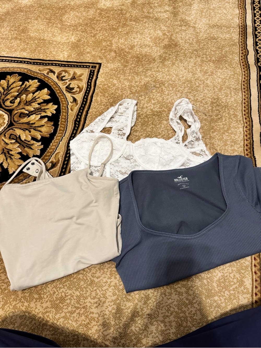 Hollister top, White Lace top,  beige cami  is American Eagle